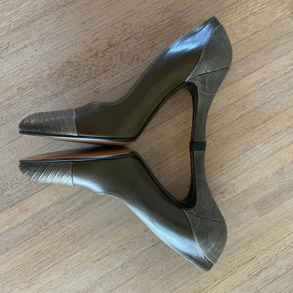 NWOB Cole Haan City Olive Green Leather Lizard Skin Pumps Made in Italy Size 9 B